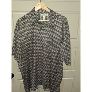 VTG Natural Issue Shirt Mens XL Brown Short Sleeve Button Front Rayon Geometric